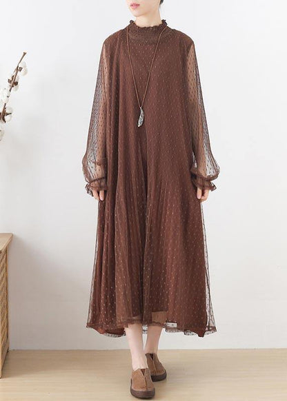 Modern Chocolate Patchwork Holiday Summer Chiffon Dress