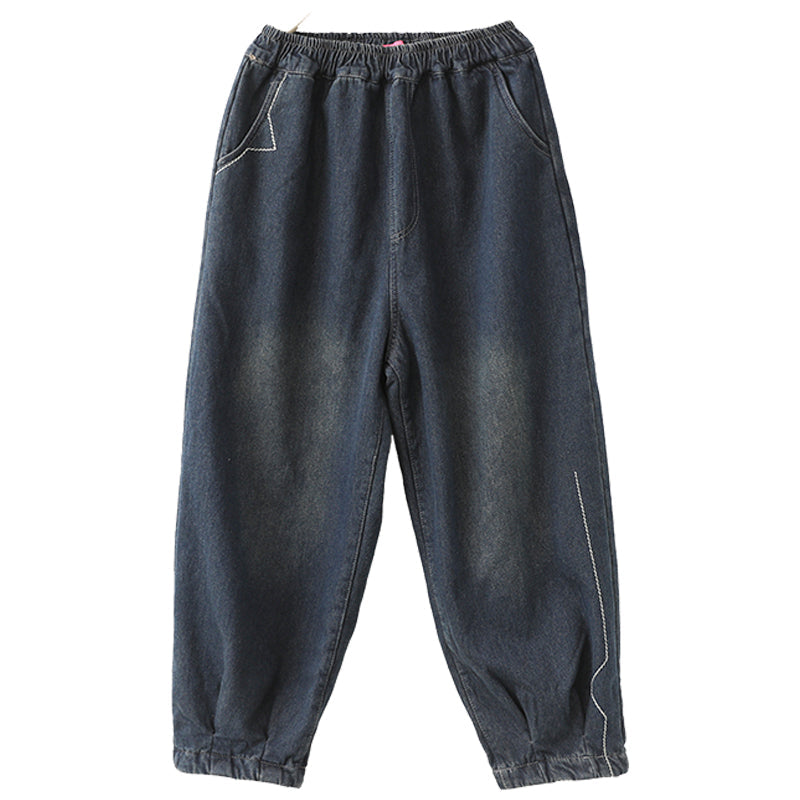 Winter Loose Retro Patchwork Casual Furred Jeans