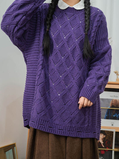 Women Winter Artsy Rhomboids Knitted Loose Sweater