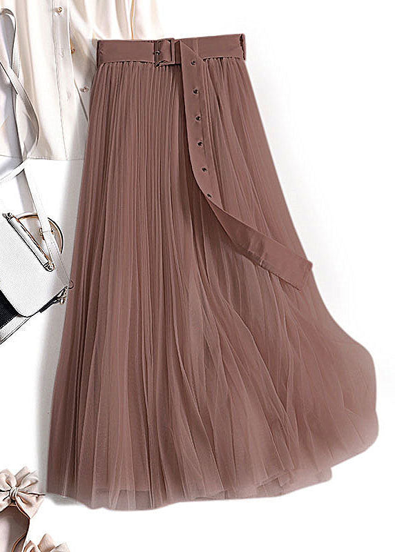 Boho Coffee Wrinkled Patchwork Tulle Skirts Spring