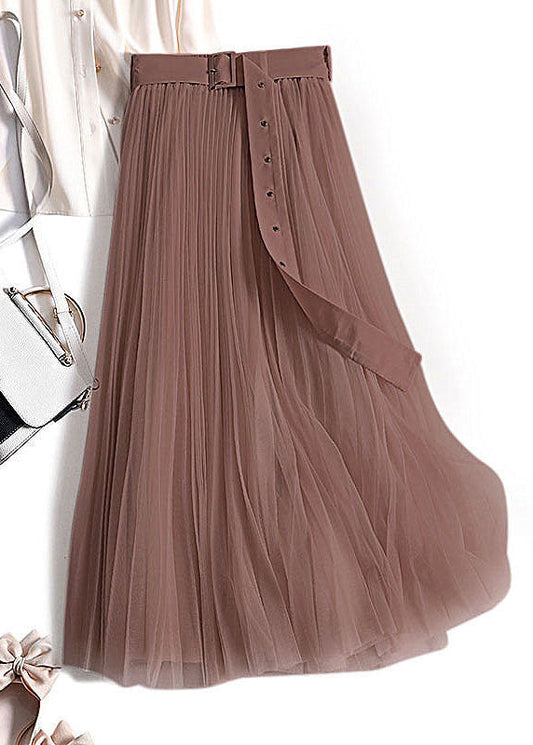 Boho Coffee Wrinkled Patchwork Tulle Skirts Spring