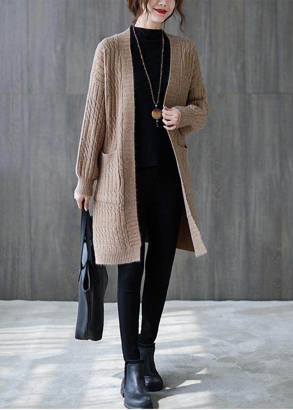 Vintage knit sweat tops trendy plus size khaki pockets baggy coats