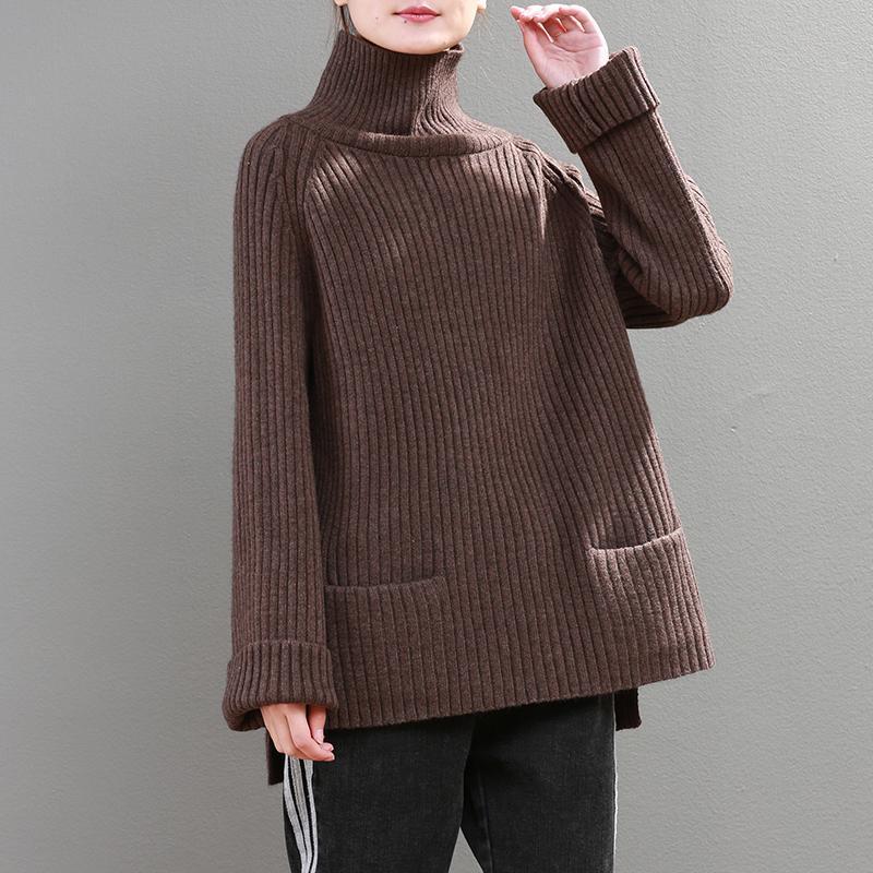 Solid Color High Neck Casual Sweater
