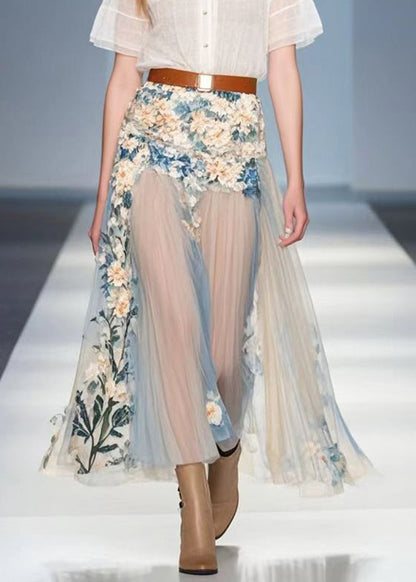 Original Design Floral Silk Pleated Skirt Summer