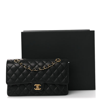 Caviar Quilted Medium Double Flap Black