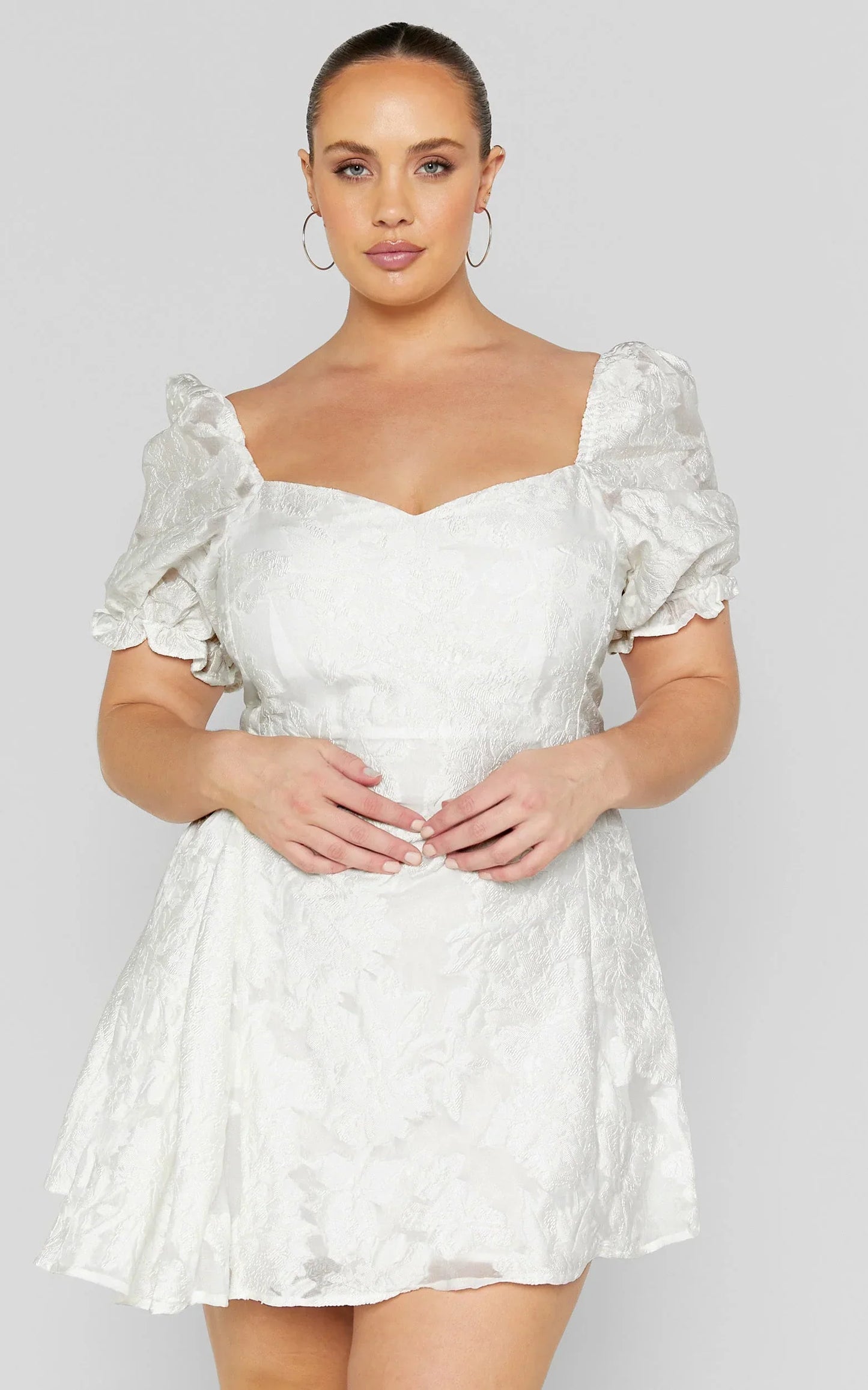 Brailey Mini Dress - Puff Sleeve Fit And Flare Dress In White