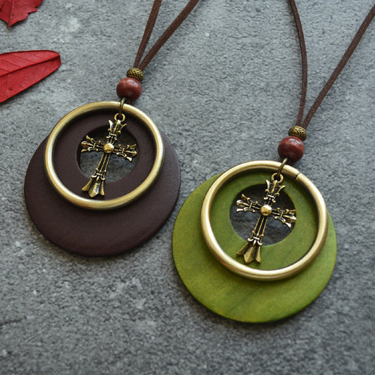 Simple Cotton And Linen Wood Chip Long Necklace