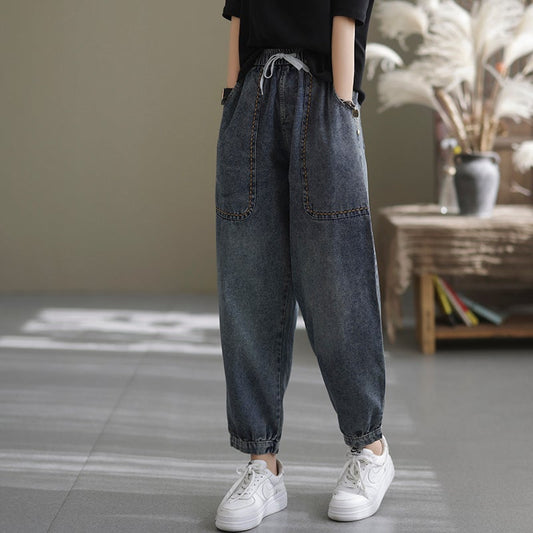 Women  Loose Retro Cotton Casual Harem Jeans