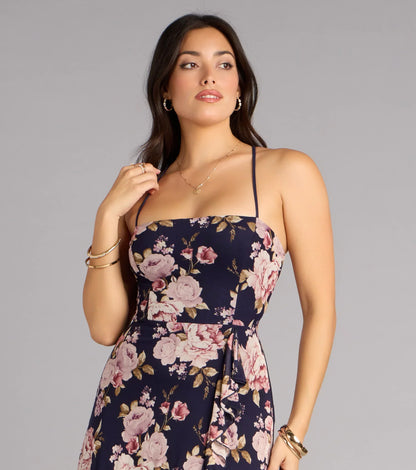 Brooke Floral A-Line Lace-Up Formal Dress