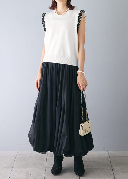Elegant White Patchwork Flower Knit Beach Vest Sleeveless