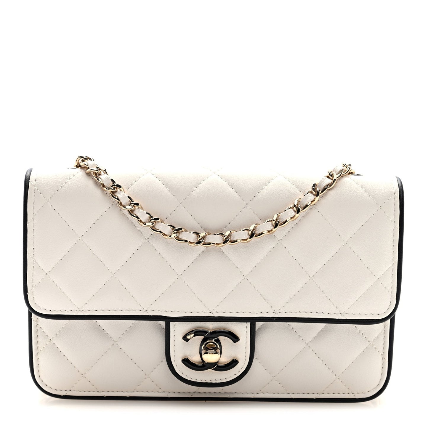 Lambskin Quilted Resin CC Mini Flap Bag White Black