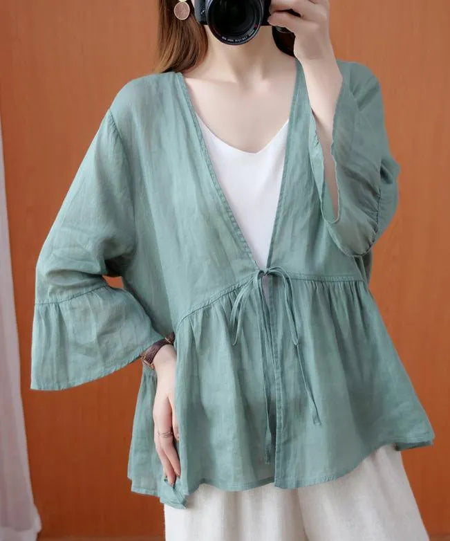DIY v neck Ruffles summer clothes For Women Shape green blouse