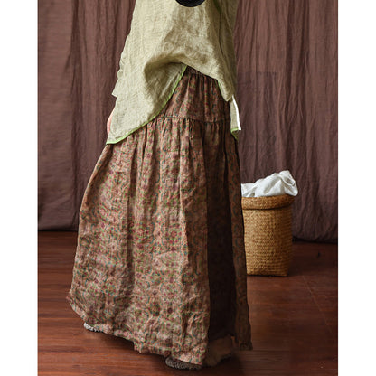 Plus Size  Cozy Retro Floral Linen Skirt