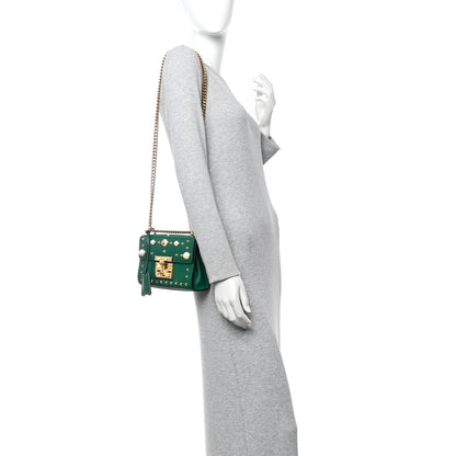 Calfskin Studded Small Padlock Shoulder Bag Emerald