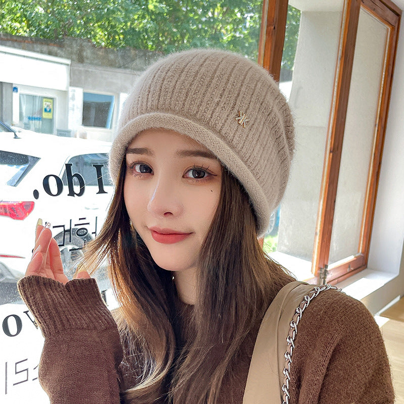 Women Winter Knitted Drawstring Hemming Warm Hat