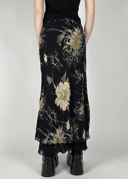 Vintage Black Print High Waist Tulle Skirt Summer