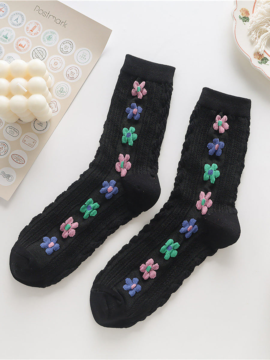 5 Pairs Female Retro Flower Autumn Socks