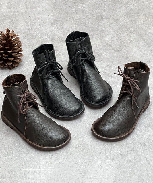 2022 Boutique Lace Up Boots Coffee Cowhide Leather Shelsea