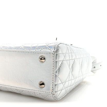 Iridescent Metallic Lambskin Cannage Small My ABCDior Lady Dior Silver