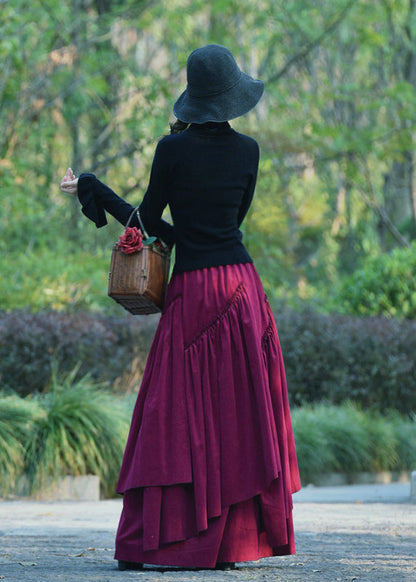 Original Purple Wrinkled Asymmetrical Patchwork Corduroy Skirts Spring