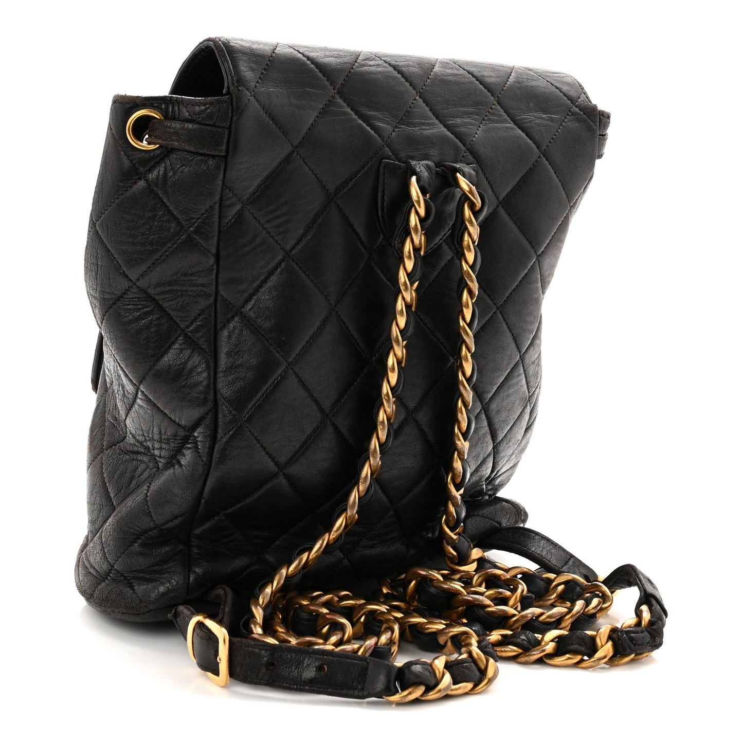 Lambskin Quilted Drawstring Backpack Black