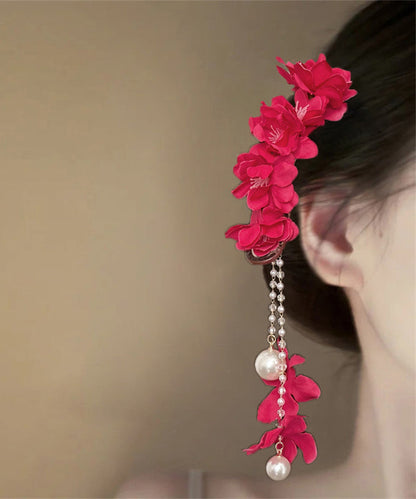 Beautiful Purple Alloy Floral Pearl Beading Tassel Hairpin