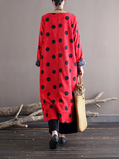 Women Winter Artsy Dot Corduroy Warm Long Dress