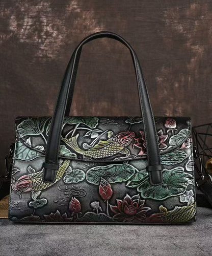 New Retro Silver Embossed Calf Leather Tote Bag