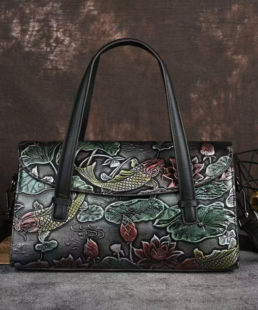 New Retro Silver Embossed Calf Leather Tote Bag