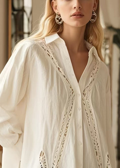 Bohemian White Oversized Patchwork Loose Shirts Spring