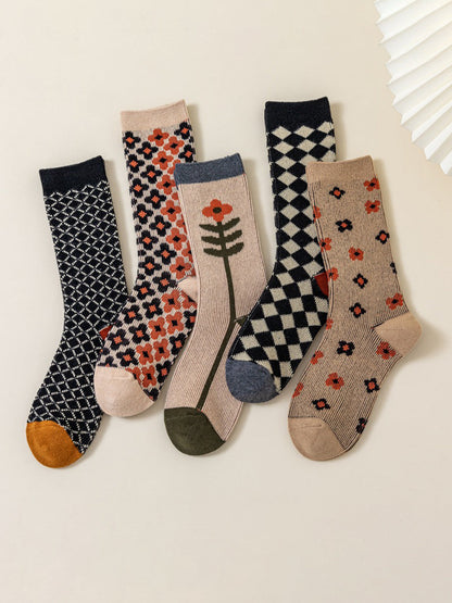 5 Pairs Cotton Cartoon Women Japan Style Crew Socks