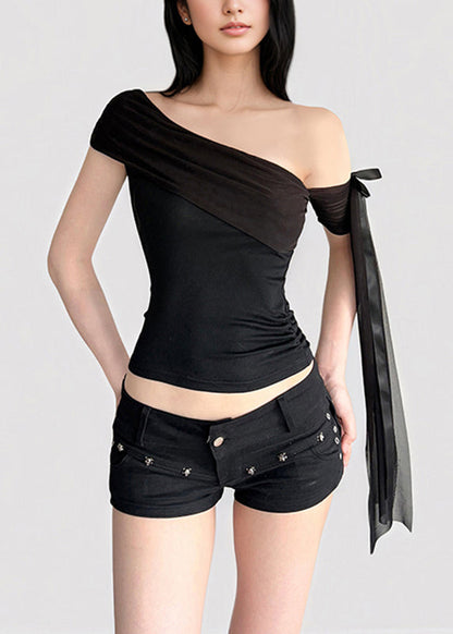 Sexy White One Shoulder Asymmetrical Tassel T Shirt Summer