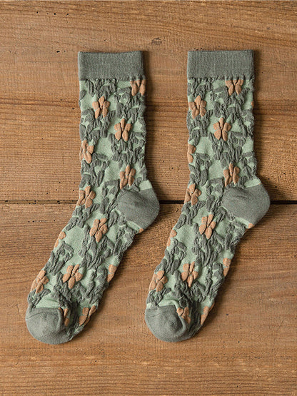 5 Pairs Floral Women Casual Cotton Autumn Winter Socks