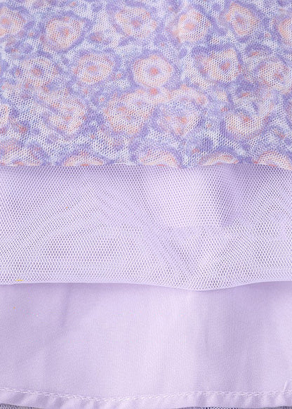 Bohemian Purple Print Wrinkled Elastic Waist Tulle Pleated Skirt Summer