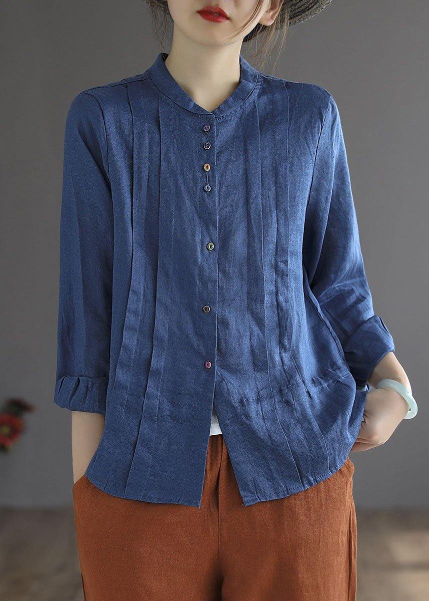 Elegant White Linen Retro Wrinkled Fall Tie Waist Long Sleeve Shirt Tops
