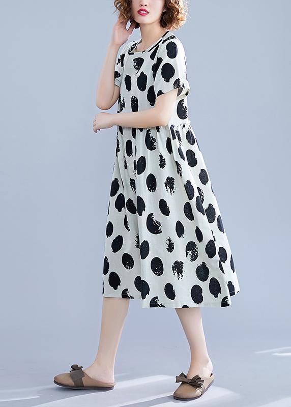 Beautiful black dotted Cotton tunic pattern o neck short sleeve shift Dresses