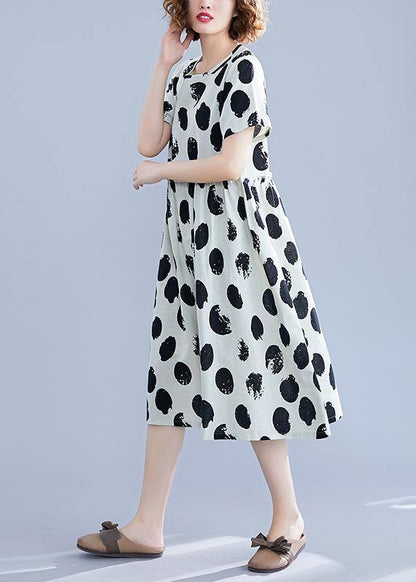 Beautiful black dotted Cotton tunic pattern o neck short sleeve shift Dresses