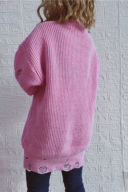 Street Solid Ripped O Neck Tops