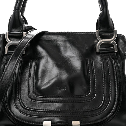 Natural Shiny Calfskin Small Marcie Satchel Black