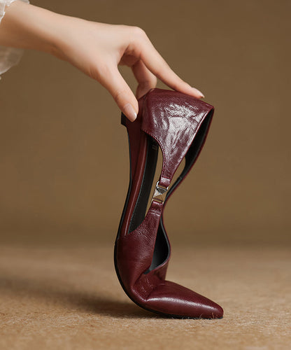 Fashion Splicing Flats Red Sheepskin Hollow Out Pointed Toe