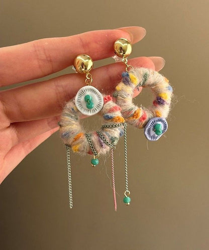 Beautiful Alloy Asymmetrical Knitting Wool Tassel Drop Earrings