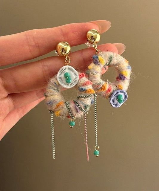 Beautiful Alloy Asymmetrical Knitting Wool Tassel Drop Earrings