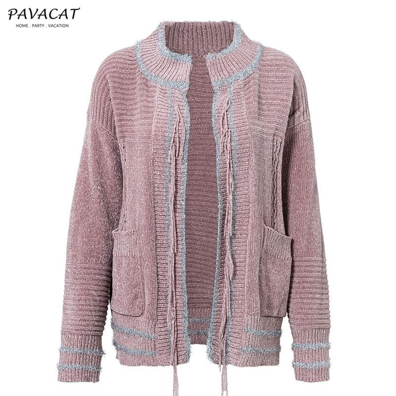 Elegant Chenille Tassel Pocket Sweater Cardigan