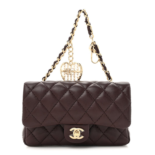 Lambskin Quilted Mini Double Flap With Hook Dark Brown