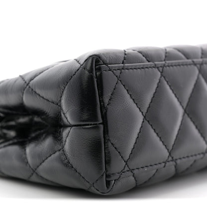 Shiny Aged Calfskin Quilted Nano Kelly Shopper Black