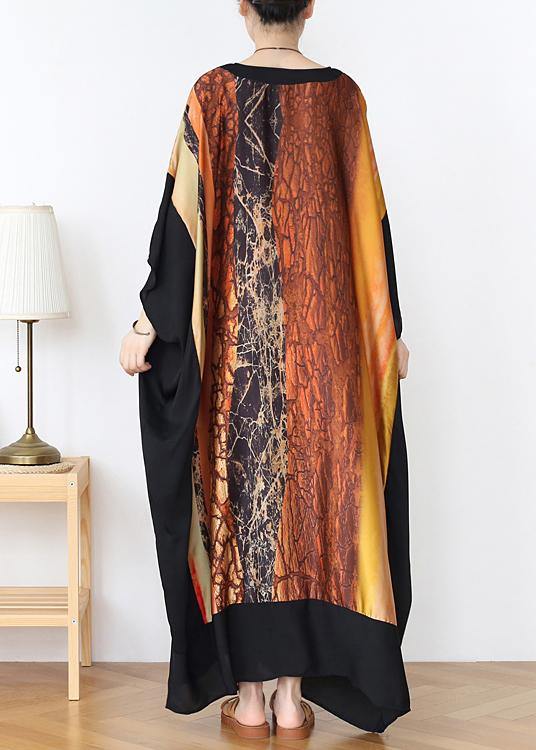 Loose Yellow Print Chiffon V Neck Over size Spring Dresses