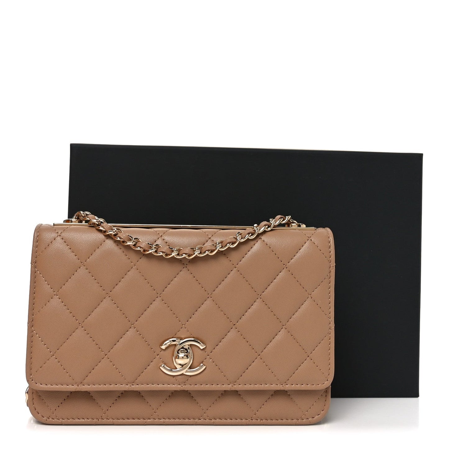 Lambskin Quilted Trendy CC Wallet On Chain WOC Beige