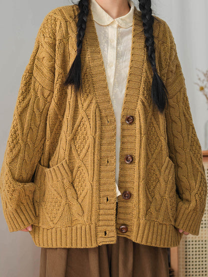 Women Winter Vintage Knitted Button Loose Sweater Cardigan