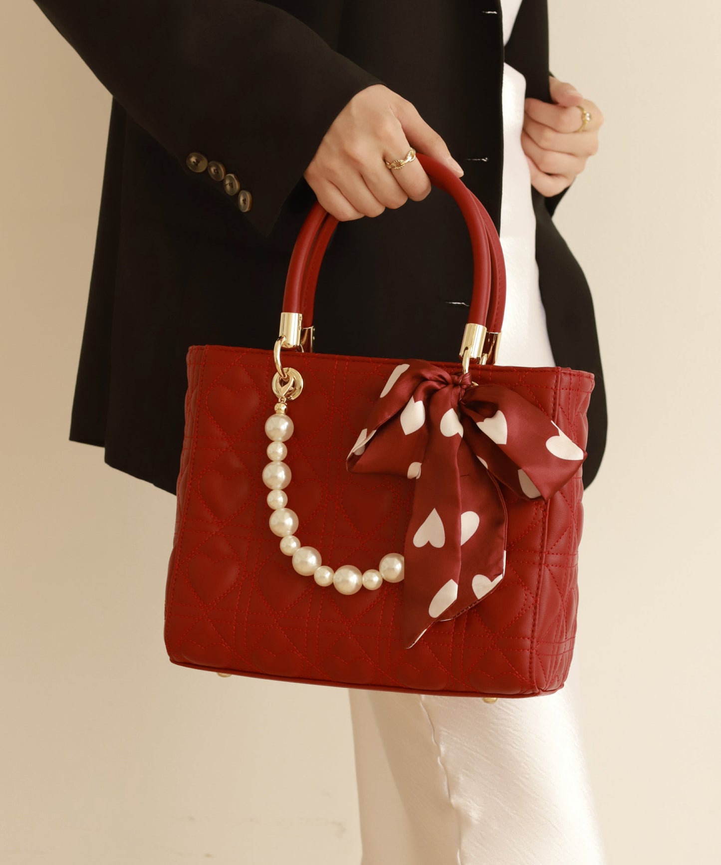 Stylish Red Large Capacity Faux Leather Tote Handbag