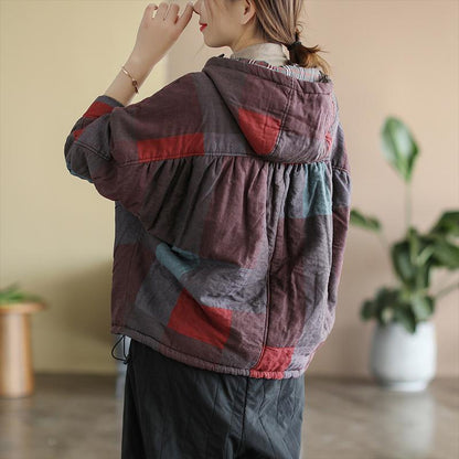 Winter Retro Cotton Linen Padded Hooded Coat